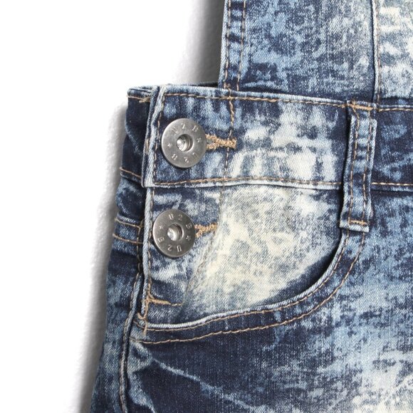 U2B Denim Dungarees Shorts Overalls Cut-Offs Acid Wash Blue White Summer Pockets - Picture 9 of 9